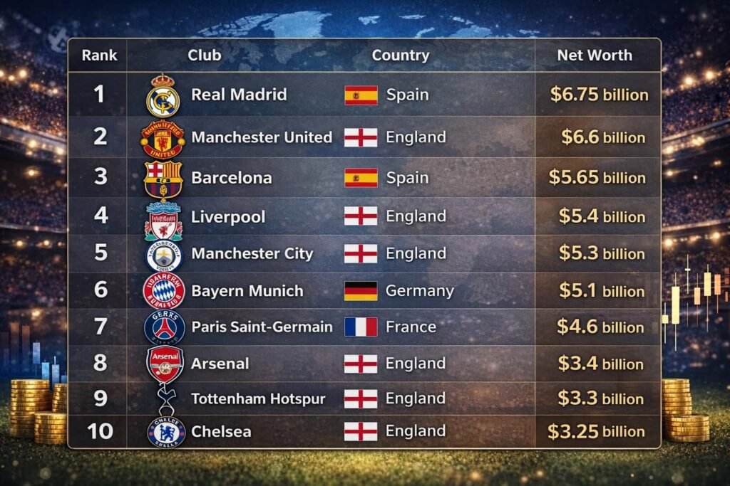 richest football clubs 2026, football club revenue, top European clubs