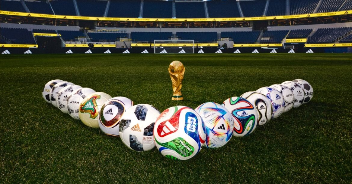 Historic display of FIFA World Cup ball evolution from 1930 to 2022 showing fifa world cup ball designs across decades