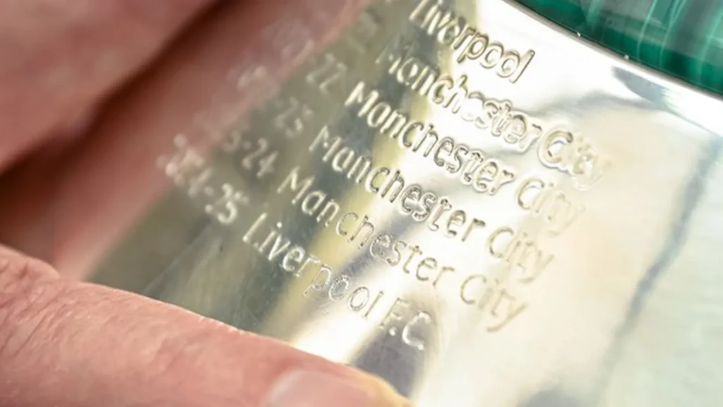 Premier League trophy engraving with the names of league champions