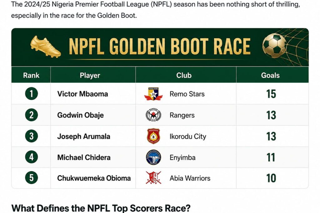 NPFL top scorers 2026 comparison table showing club contributions and goal tallies